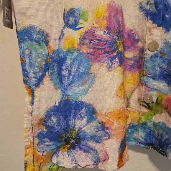 NWT Ali Miles Top Linen & Cotton Watercolor Floral Artsy Lagenlook Womens Large - Picture 12 of 16